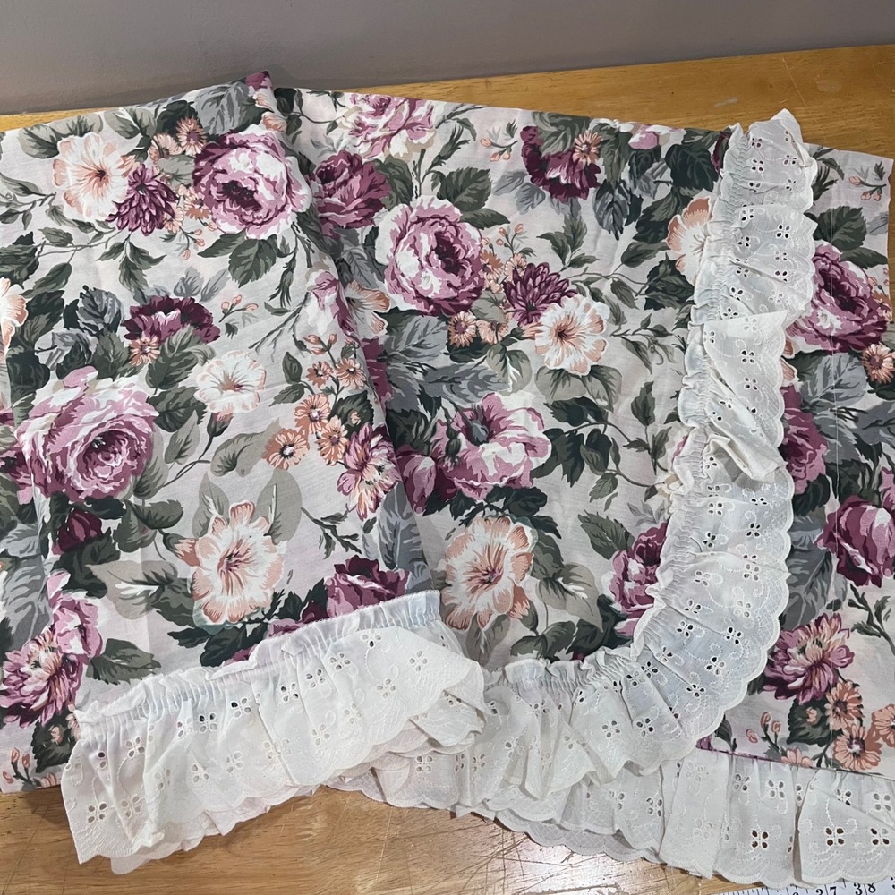Vtg JCPenney Floral Rose Eyelet Lace Ruffle Curtain Panels 84x46 Cottagecore 2pc